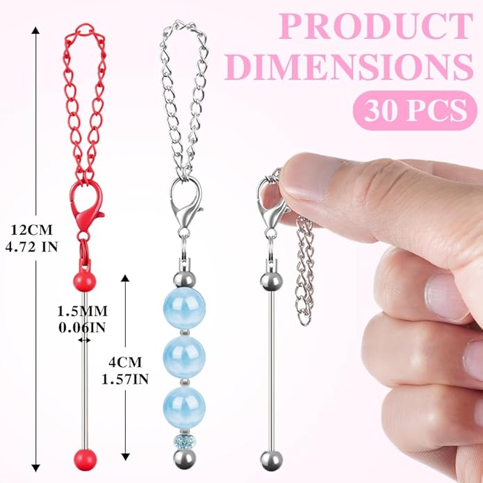 30 PCS Beadable Keychain Bars Bulk, Metal Blank Keychain Bars for Beads, DIY Beaded Key Chain Making Kit for DIY Crafts Jewelry Charms Making Supplies