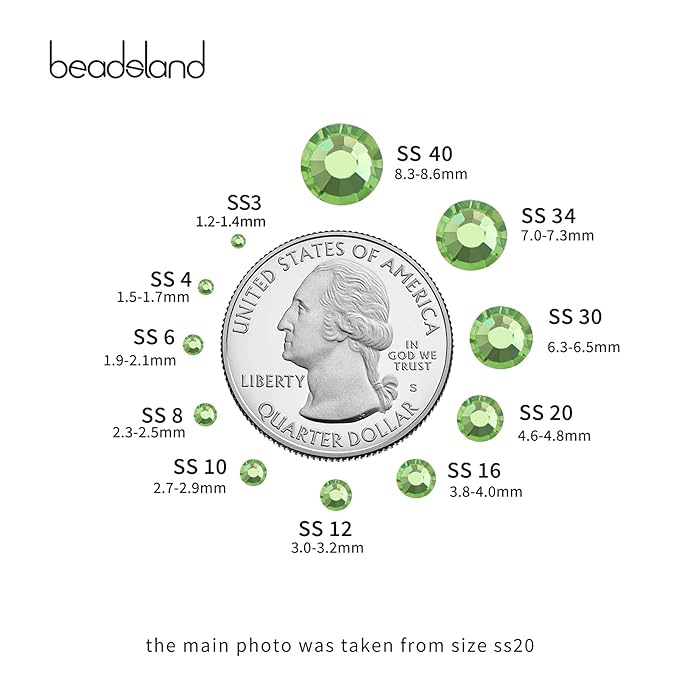 beadsland Flat Back Crystal Rhinestones Round Gems for Nail Art and Craft Glue Fix,Light Green (1.9-2.0mm) SS6/1440pcs