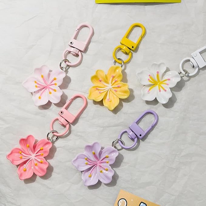 Cherry Blossom Flower Keychain Cute Flower Keychains for Women Colorful Floral Bag Charms for Handbags Kawaii Flowers Purse Charms Cherry Blossom Car Key Chain Bulk Aesthetic Keychain Accessories