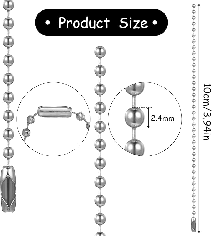 100 Pcs Ball Beads Chain 4 Inch Bulk Metal Chain Keychain Rings Silver Dog Tag Metal Chains with Connector Keychain Extension Chains for Tag Jewelry Making Hanging Decoration