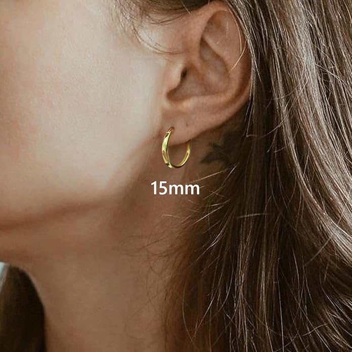 Hayoso 18K Gold Plated Hoop Earrings - 925 Sterling Silver Hoop Earrings Womens Hypoallergenic Hoops | Square Tube Hoop Earrings for Women 15mm/20mm/30mm/40mm