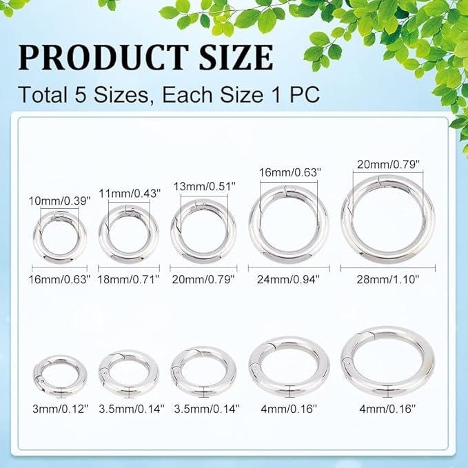 UNICRAFTALE 5Pcs Spring Gate Rings 304 Stainless Steel Snap Clasps 10~20mm Inner Ion Plating(IP) Round Clips Snap Hooks Spring Keyring Buckle Clasps for Bag Purse Shoulder Strap Key Chains