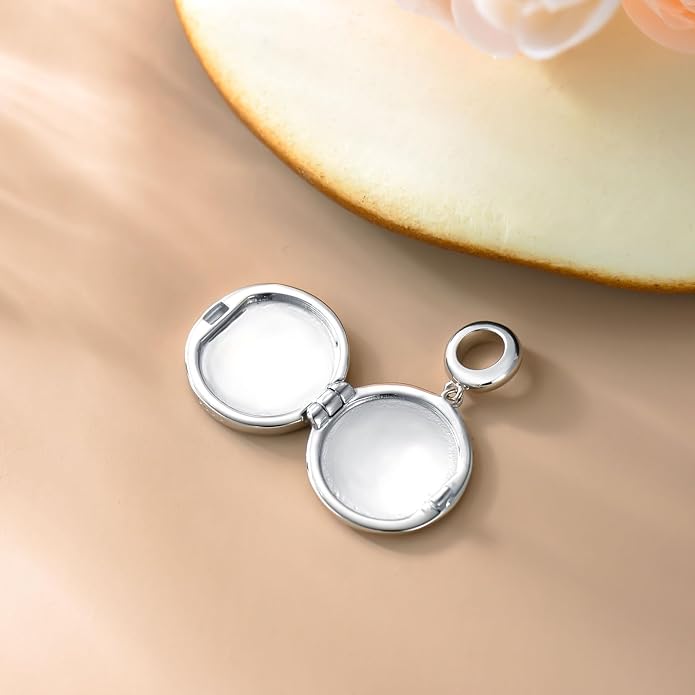 LONAGO 925 Sterling Silver Personalized Photo Charm Fit Compatible for Bracelet Necklace Customized Heart Round Shape Picture Bead