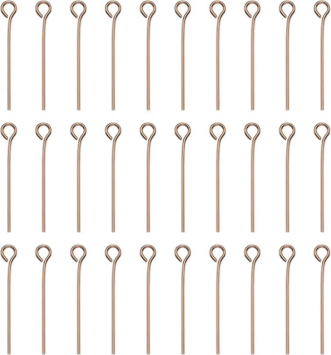 HARFINGTON 100pcs Open Eye Head Pins 0.94" 24mm Mini Metal Wire Eye Pins Beading Small Needles Bulk for Earring Pendant Necklace Bracelet Charm Jewelry Making Findings DIY Craft, Rose Gold