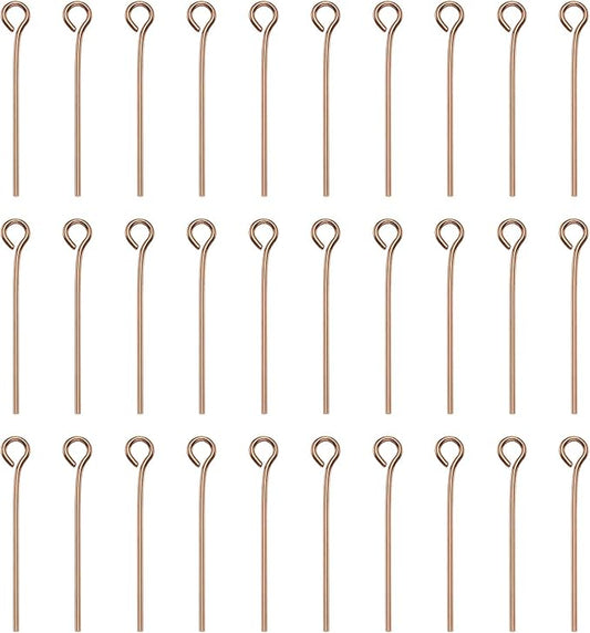 HARFINGTON 100pcs Open Eye Head Pins 0.94" 24mm Mini Metal Wire Eye Pins Beading Small Needles Bulk for Earring Pendant Necklace Bracelet Charm Jewelry Making Findings DIY Craft, Rose Gold