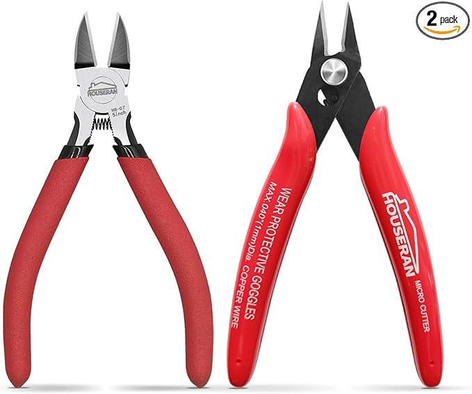 5 Inch Micro Flush Cutter & Side Cutting Pliers,2-Piece Wire Cutters Set, Spring Loaded Diagonal Wire Snips for Jewelry Making, Crafting, Zip Ties, Electronics
