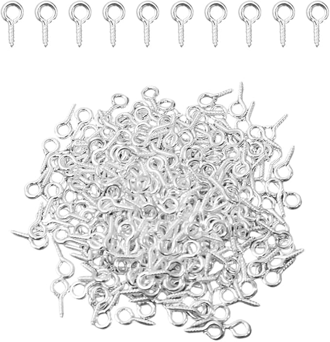 310pcs Silver Small Screw Eye Pins for Jewelry Making & DIY Crafts, Mini Eyelet Screws for Art Projects & Bead Charms, Tiny Eye Hooks, Mini Eyelet Hooks for Cork Top Bottles (5mm)