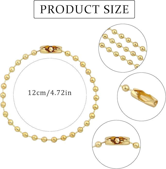Forise 100Pcs Ball Beads Chain Bulk, Keychain Rings Metal Chain,4.72 Inch Dog Tag Metal Small Chain with Connectors for Hanging Decoration