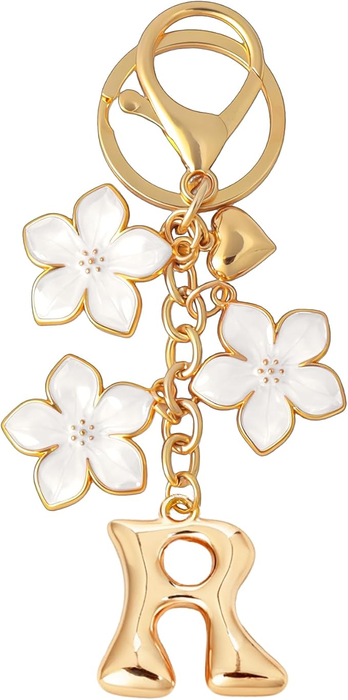 Snycler Bubble Initial Keychain Graceful Flower for bags car remote–A-Z Letter Charms for Women