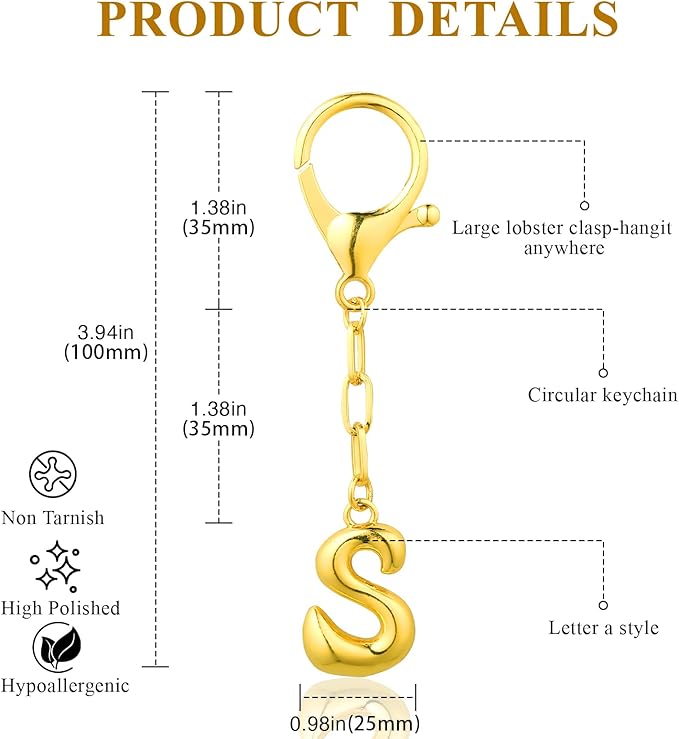 VICKHU Gold Plated Bubble Initial Letter Cute Keychain for Women Car Key Purse Decorative Keyring Handbag Charms Fashion