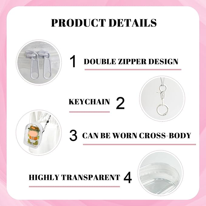 Large Clear Figure Display Bag with Keychain Case Blind Box Keychain Carrying Case, Portable Small Doll Storage Pouches PVC Bag (White Standing)