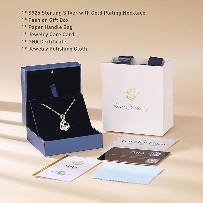KRZ Moissanite Necklace Gifts for Her, Anniversary Birthday Christmas Valentines Mothers Day Present Ideas for Mom Wife Girlfriend, Jewelry for Women