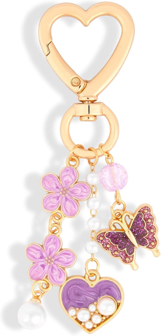 Y2K Keychain Set Heart Butterfly Pearl Flower Bag Charms,Cute Aesthetic Accessories for Women Gifts Keys Bags Purse
