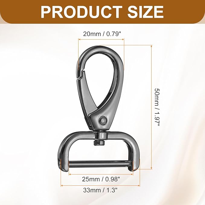HARFINGTON 2Pcs Detachable Snap Hook Swivel Clasp 1" D Ring with Swivel Lobster Claw Clasps Hook for Purse Strap Keychain Bag DIY Craft, Gunmetal