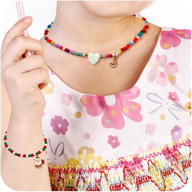 I IHAYNER Colorful Beaded Initial Necklace and Bracelet Set for Girls Personalized Letter Jewelry Gifts Trendy Choker Necklace Matching Bracelet Birthday Friendship Gift