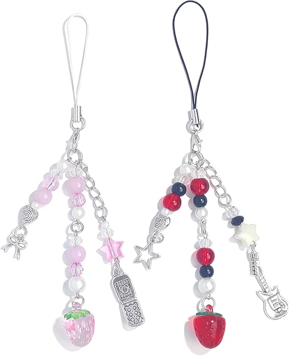 1-4PCS Cute Phone Charms Aesthetic Y2K Cell Phone Charms Strap Pink Strawberry Butterfly Star PhoneCharm Y2K Accessories for Bag Keychain Airpods Camera Pendants Decor