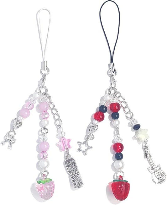 1-4PCS Cute Phone Charms Aesthetic Y2K Cell Phone Charms Strap Pink Strawberry Butterfly Star PhoneCharm Y2K Accessories for Bag Keychain Airpods Camera Pendants Decor