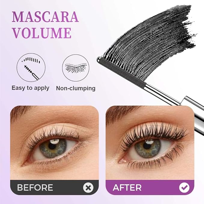 Iron Wand Mascara, Waterproof Metal Wand Mascara Volume and Length, Brushless Mascaras for Long-lasting No Clumping 3D Curling Eyelash (Black & Brown)