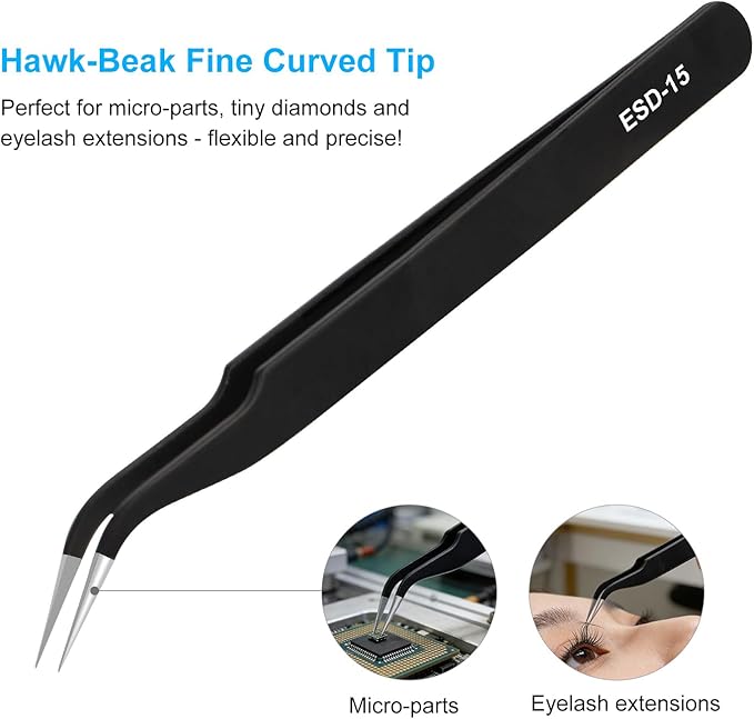 3PCS Precision Tweezers Set, Upgraded ESD high-end anti-static for Craft, Electronics, Soldering, Laboratory Work, Soldering, Model, Eyelash Extensions, Nail stickers, Jewelry-Making