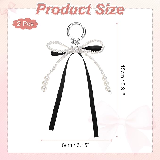 MECCANIXITY Pearl Bow Keychain, Y2k Aesthetic Imitation Pearl Bowknot Ribbon Keyring for Tote Bags Purse Handbag Charm
