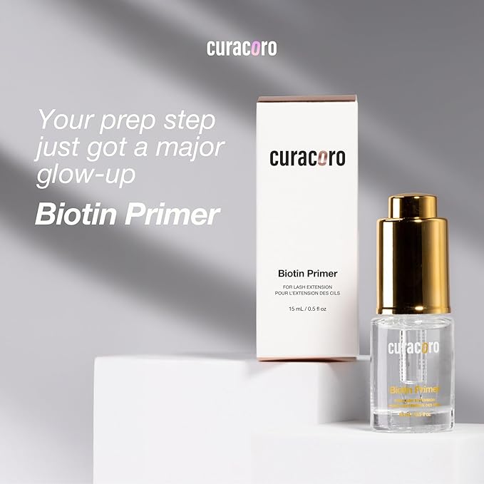 Curacoro Biotin Lash Primer for Lash Extensions, Removes Oils & Residue, Accelerates Glue Curing, Longer Retention (15ml)
