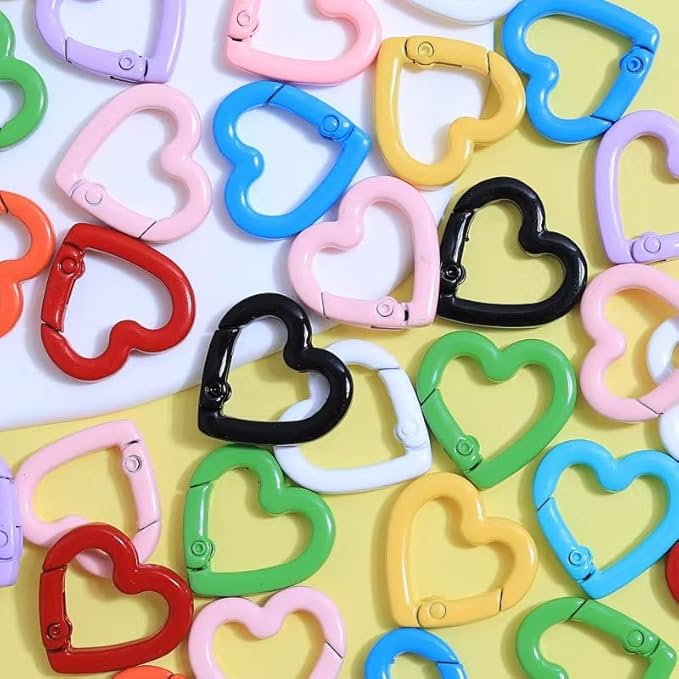 20mm Heart-Shaped Spring Keychain Clips-Zinc Alloy Carabiner Hooks,Trigger Snap Clips,Key Ring Hooks for Bags,Purses,Handbags-DIY Craft Buckles,Valentines Day Accessories,6 Random Colorful Mixed Alloy