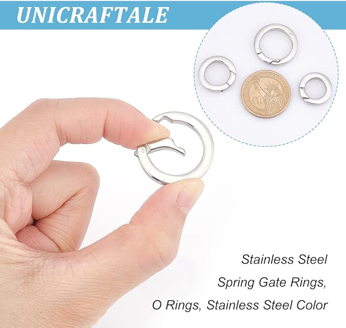UNICRAFTALE 3pcs 7 Gauge Spring Gate Rings Stainless Steel Snap Clasps 11~17mm Inner O Ring Clips Snap Hooks Spring Keyring Buckle Clasps for Bag Purse Shoulder Strap Key Chains