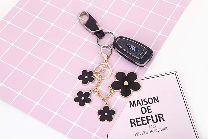 Women's Flower Bag Charms Enameled Keychain Purse Accessories