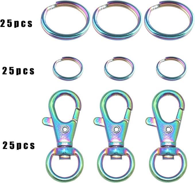 Rainbow Swivel Clasp Swivel Hook with Key Rings Clip Hook Snap Hook Keychain, 75 Pieces, Hardware Accessories for Purse DIY (Rainbow)