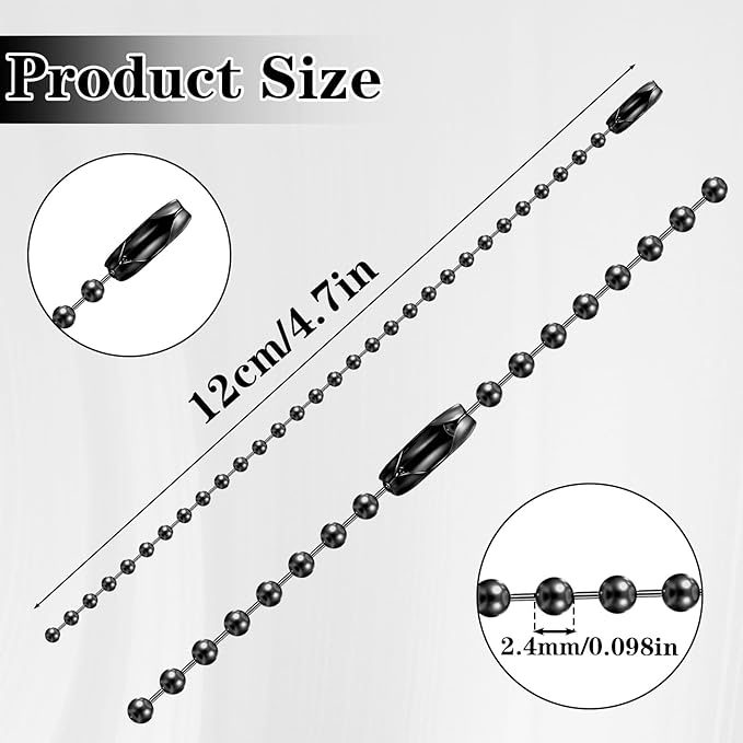 100Pcs Ball Beads Chains, Stainless Steel Dog Tag Chain, Metal Hanging Chains 4.7 Inch Ball Keychains with Connectors, Beaded Necklace Chain for Jewelry Making DIY Crafts