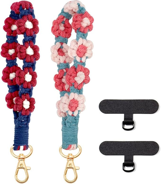 Boho Macrame Phone Wrist Strap, Cell Phone Lanyard with Tether Tab, Keychain Wristlet Charm, Anti-Loss Phone Chain
