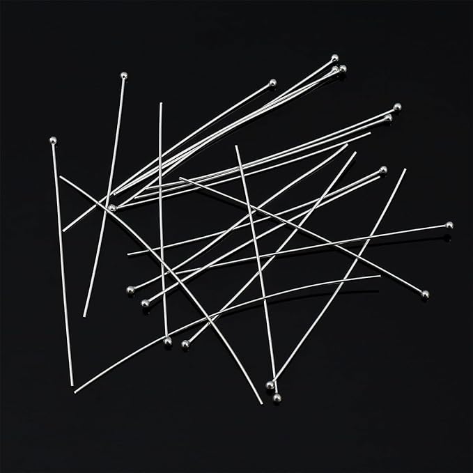 925 Sterling Silver Ball Head Pins 0.5x50mm 20pcs for Jewelry Making Findings