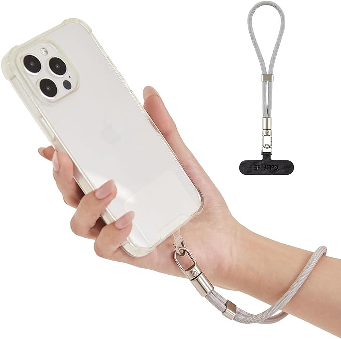 Phone Wrist Strap for iPhone & Samsung – 6mm Lanyard with Non-Adhesive 2 Tether Tabs | Secure Hand Strap for Men & Women (Case Required, for Smartphones) – Light Gray