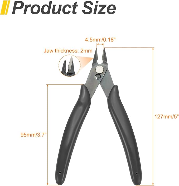 HARFINGTON 2pcs 5" Flush Cut Pliers Small Precision Wire Cutter Side Cutter Diagonal Cutting Pliers for Jewelry Model Electronic 3D Print, Black