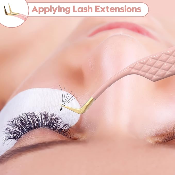 Ms.Queen Eyelash Extension Tweezers,Diamond Grip Lash Tweezers for Isolation Applying and Mega Volume Mink Lashes Fanning