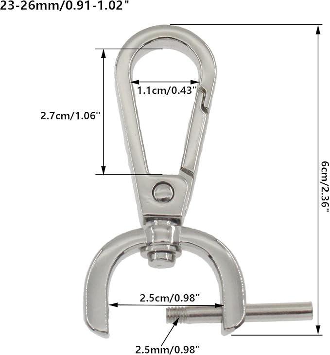 4 PCS Swivel Clasp Hooks,SAFYY Detachable Snap Hook W/Screw Bar Heavy Duty,1 Inches D Ring Swivel Lobster Claw Clasp with Screwdriver for Lanyard Bag Leather Craft Purse Hardware DIY Bag-Silver