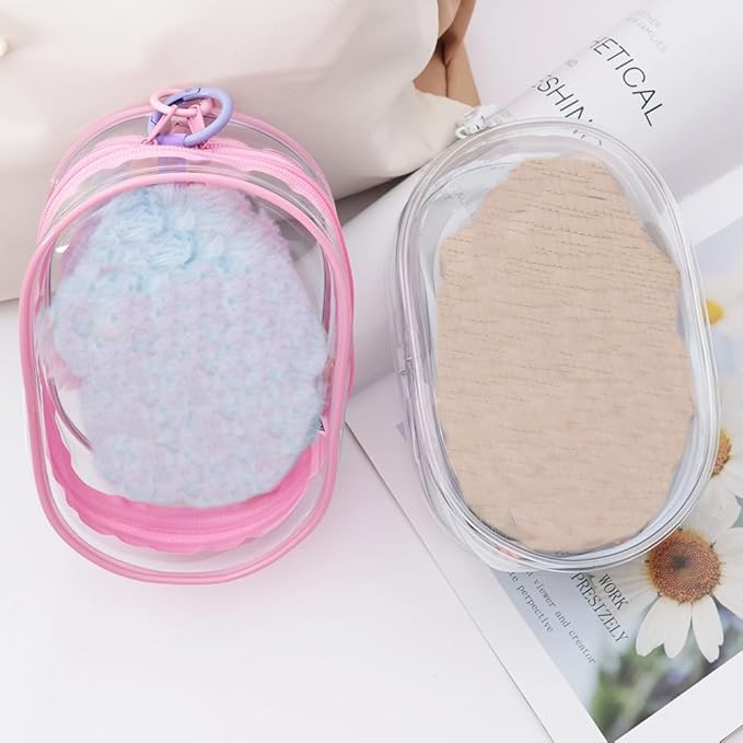 Buminee Clear Display Pouch with Detachable Keychain, Waterproof Storage Case for Stuffed Dolls. Lipstick, Keychains & Charms, 7'' Tall Clear Organizer Bag for Figures/Accessories-Pink 1 Pack
