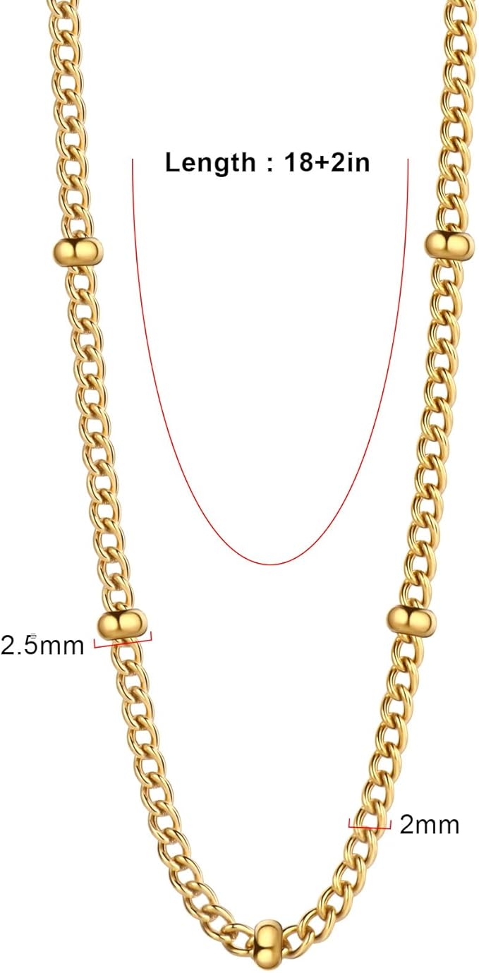 24PCS Gold Curb Satellite Necklace for Jewelry Making 2MM 18k Gold Plated Stainless Steel Curb Link Chains Bulk for DIY Necklace