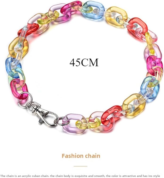 Punk Acrylic Colorful Leopard Print Clear Chain Necklace Rainbow Thick Paper Clip Necklace for Women Men Gift Hip Hop Geometric Bar Jewelry