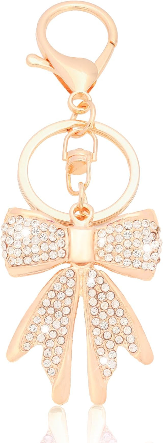 Sparkly Gold Plated Color Rhinestone Bow Keychains for Women,Charms for Key Purse Handbags Backpacks