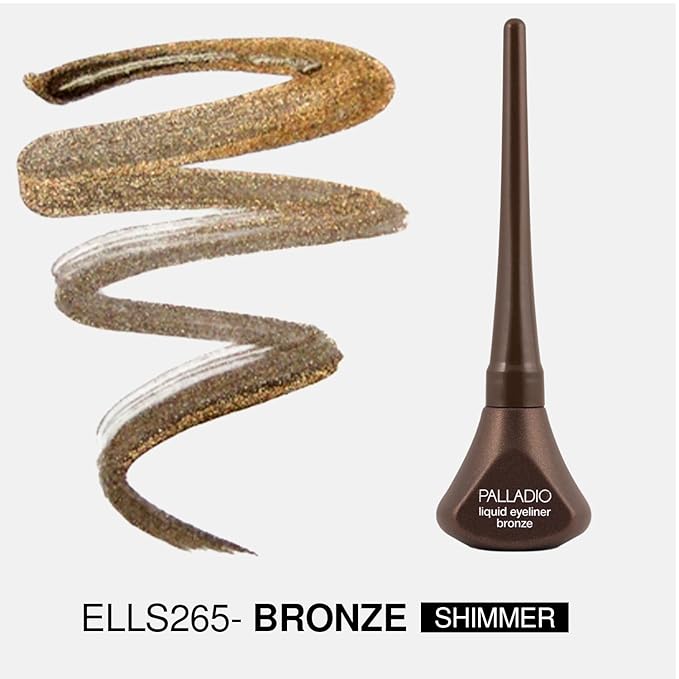 Palladio Liquid Eyeliner, Bronze, Highly Pigmented, For Intense Eye Definition, Smear-proof Liquid Eyeliner, Includes Easy Grip Wand and Felt Tip Applicator