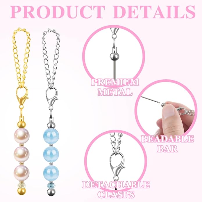 30 PCS Beadable Keychain Bars Bulk, Metal Blank Keychain Bars for Beads, DIY Beaded Key Chain Making Kit for DIY Crafts Jewelry Charms Making Supplies