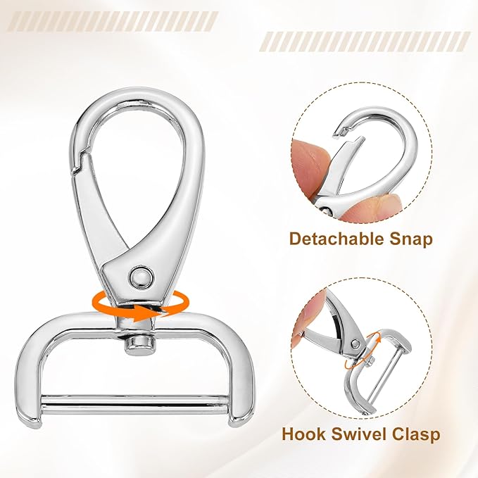 HARFINGTON 6pcs Detachable Snap Hook Swivel Clasp 1" (25mm) Zinc Alloy Lobster Claw Clasp for Keychain Lanyard Purse DIY Purse Strap, White