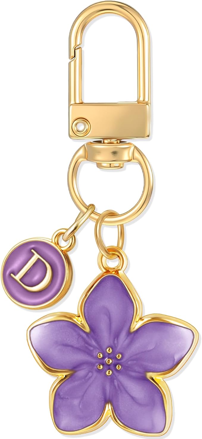 XGALBLA Cute Flower Initial Letter Keychain for Women, Flower Charms, Bag & Purse Charms for Handbags & Backpacks Accessories