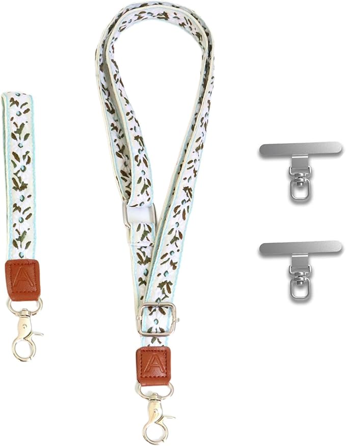 LEMEDE Wrist Keychain and Adjustable Phone Lanyard, Silver Hook Phone Crossbody Strap with 360° Rotating Phone Pads
