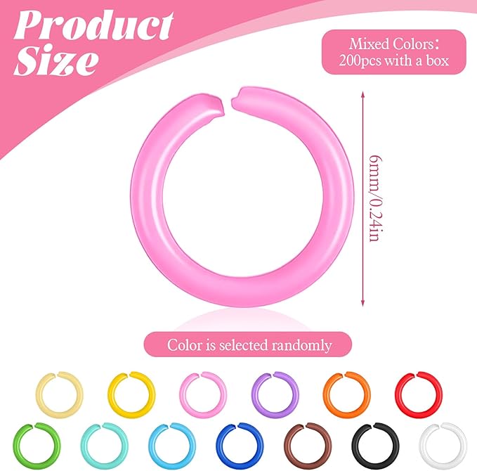 200 Pcs Colored Jump Rings for Keychains, 8mm Iron Open O Rings for Jewelry Making, Small Closed Jump Ring for DIY Keychain, Necklace, Bracelet, Earring, Pendant Crafting