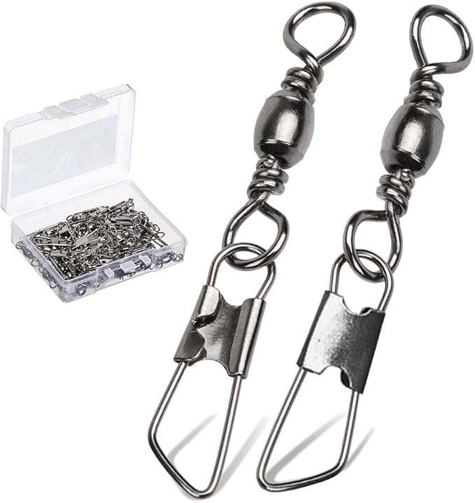 AMYSPORTS Stainless Steel Snap Swivel Saltwater High Strength Snaps Fishing Barrel Line Connector Fishing Swivels Barrel Safety Snap Fishing Tackle Stainless Steel Accessories
