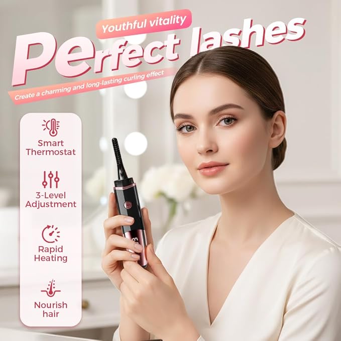 2026 Heated Eyelash Curler, Heated Lash Curler Rechargeable USB Electric Eyelash Curler, Fast Heat Up, Long Lasting with Led Display, Heat with 4 Temp Settings Makeup Tool (Black)