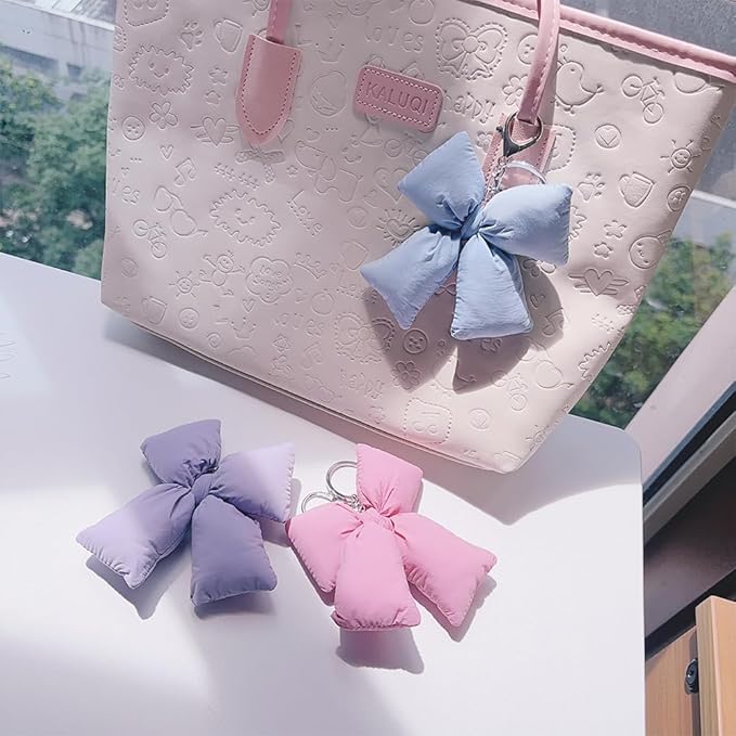Pink Bow Keychain Bag Charms Y2K Bowknot Plaid Keychains Coquette Aesthetic Purse Handbag Backpacks Charms
