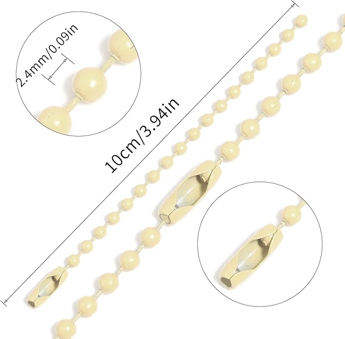 Lemonkey 20Pcs Ball Beads Chain Bulk,Cream Keychain Rings Metal Chain,4 Inch Dog Tag Metal Small Chain with Connectors for Hanging Decoration